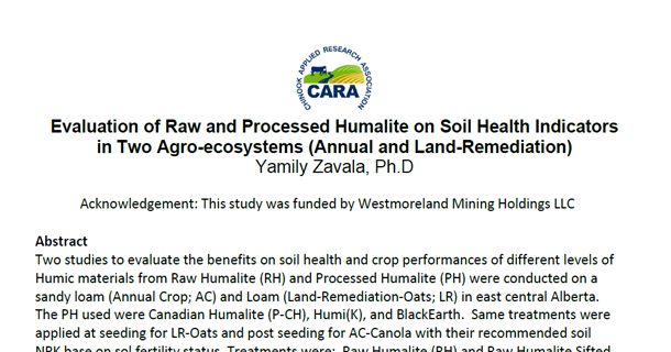 Trial Thumbnail Evaluation Of Raw And Processed Humalite On Soil Health Indicators